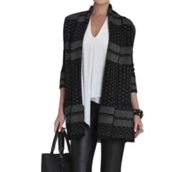 BCBGMaxazria Shadia Shawl Collar Cardigan Lambswool Sweater, Black size M/L - Picture 1 of 7